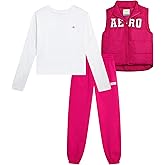 AEROPOSTALE Girls Pants Set - 3 Piece Zip Up Puffer Vest, Crew Neck Long Sleeve T Shirt and Fleece Joggers for Girls (4-12)