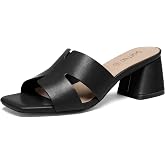 Gorfen Women's Square Open Toe Sandals Low Block Chunky Heel Slip on Comfortable Casual Sandals for Daily Wear