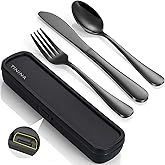 Travel Utensils with Case, 4-Piece Stainless Steel Portable Cutlery Set, Reinforced Case with Buckle Design, Lunch Box for Ca