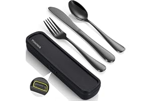 Travel Utensils with Case, 4-Piece Stainless Steel Portable Cutlery Set, Reinforced Case with Buckle Design, Lunch Box for Ca