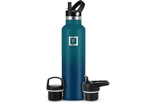 IRON °FLASK Camping & Hiking Hydration Canteens - 3 Lids (Narrow Straw Lid) Leak Proof Vacuum Insulated Stainless Steel - Hot & Cold Double Walled Sports Water Bottle - Dark Night, 24 Oz