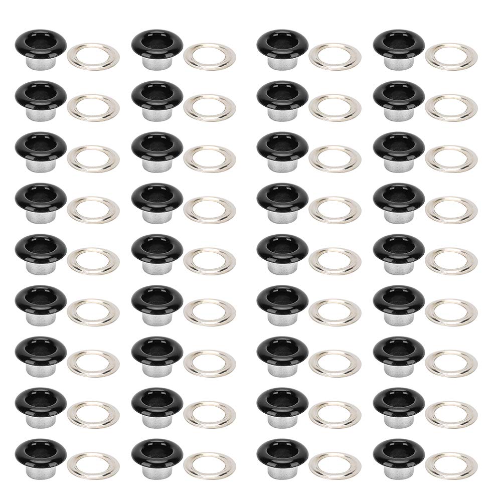 Metal Eyelet Button 6mm / 0 2in Sturdy with Gasket 200 Sets Eyelet Buckle Metallic Black White Clothing Leather Bags for Shoes(black)