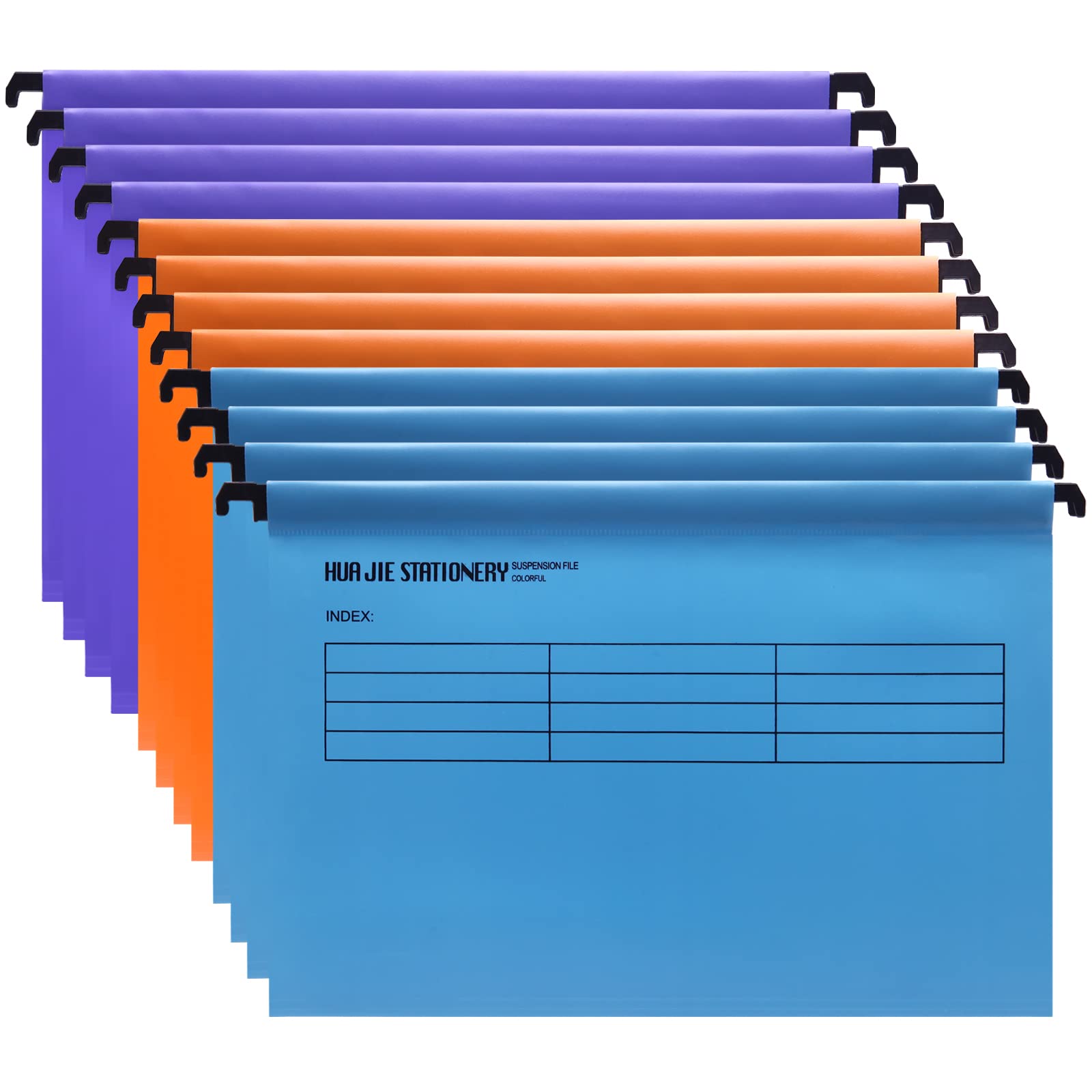 Hotyin Foolscap Suspension Files (12 Pack, Blue/Orange/Purple), Polypropylene Suspension Files with Tabs and Letter Label Inserts, Assorted Colours - for Filing Cabinet, File Organization