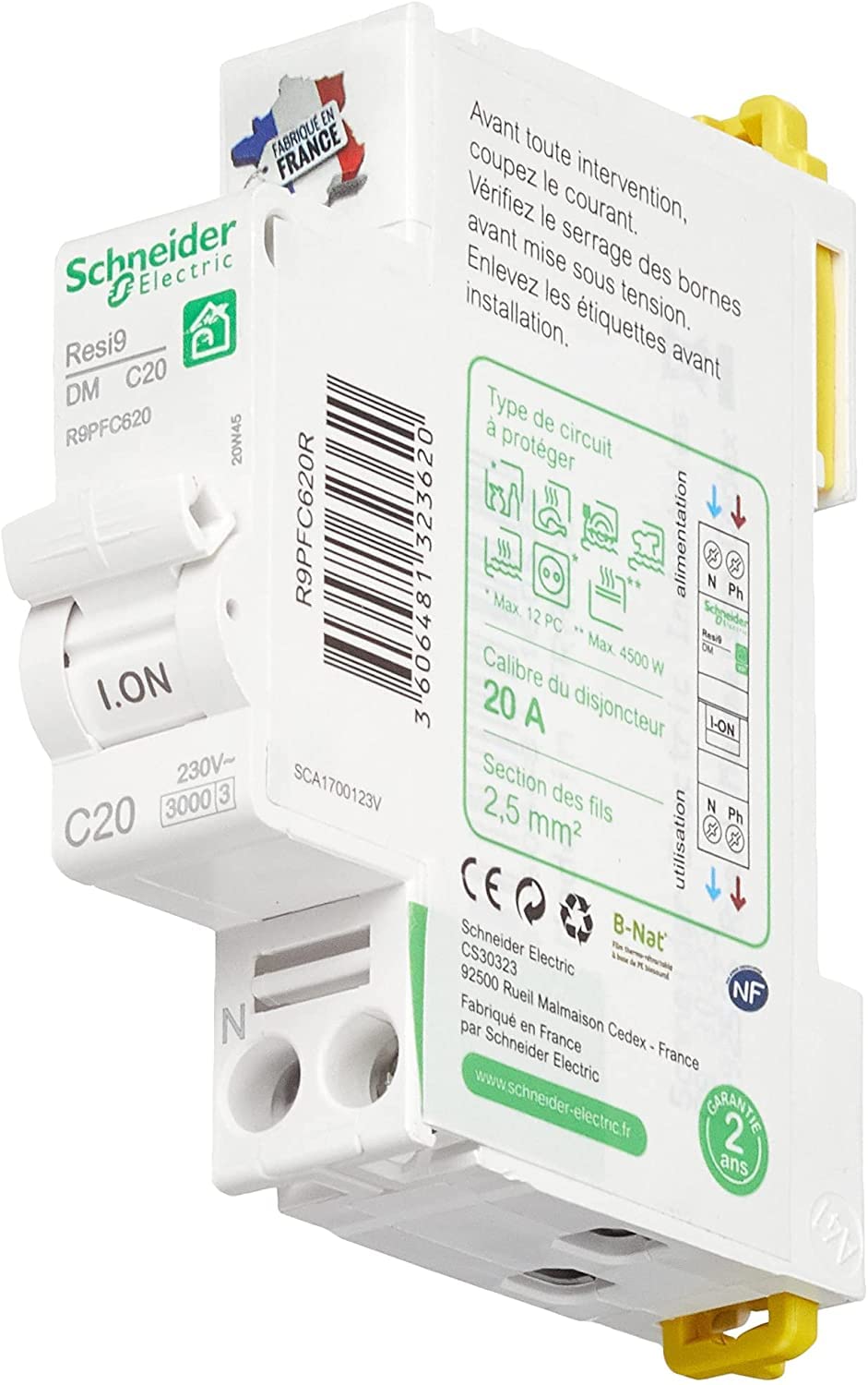 Schneider Electric sc5r9pfc620r 20 Amp Differential Circuit Breaker, Circuit Board, Fuse, Switch, White