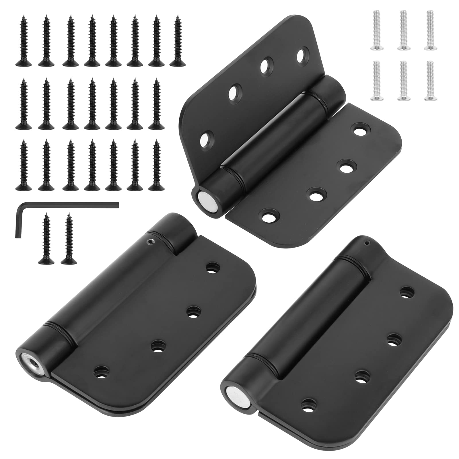 Photo 1 of Hommyzone Adjustable Spring Door Hinge 4”X 4”, Stainless Steel Self-Closing Hinges 4 Inch with 5/8” Radius Corner-Pack of 3 (Matte Black)