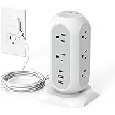 Tower Power Strip Flat Plug with 11 Outlets 3 USB (1 USB C), TESSAN Surge Protector Tower 1625W/13A,1050J Protection, 6 Feet Extension Cord with Multiple Outlets, Office Desk Supplies, Dorm Essentials