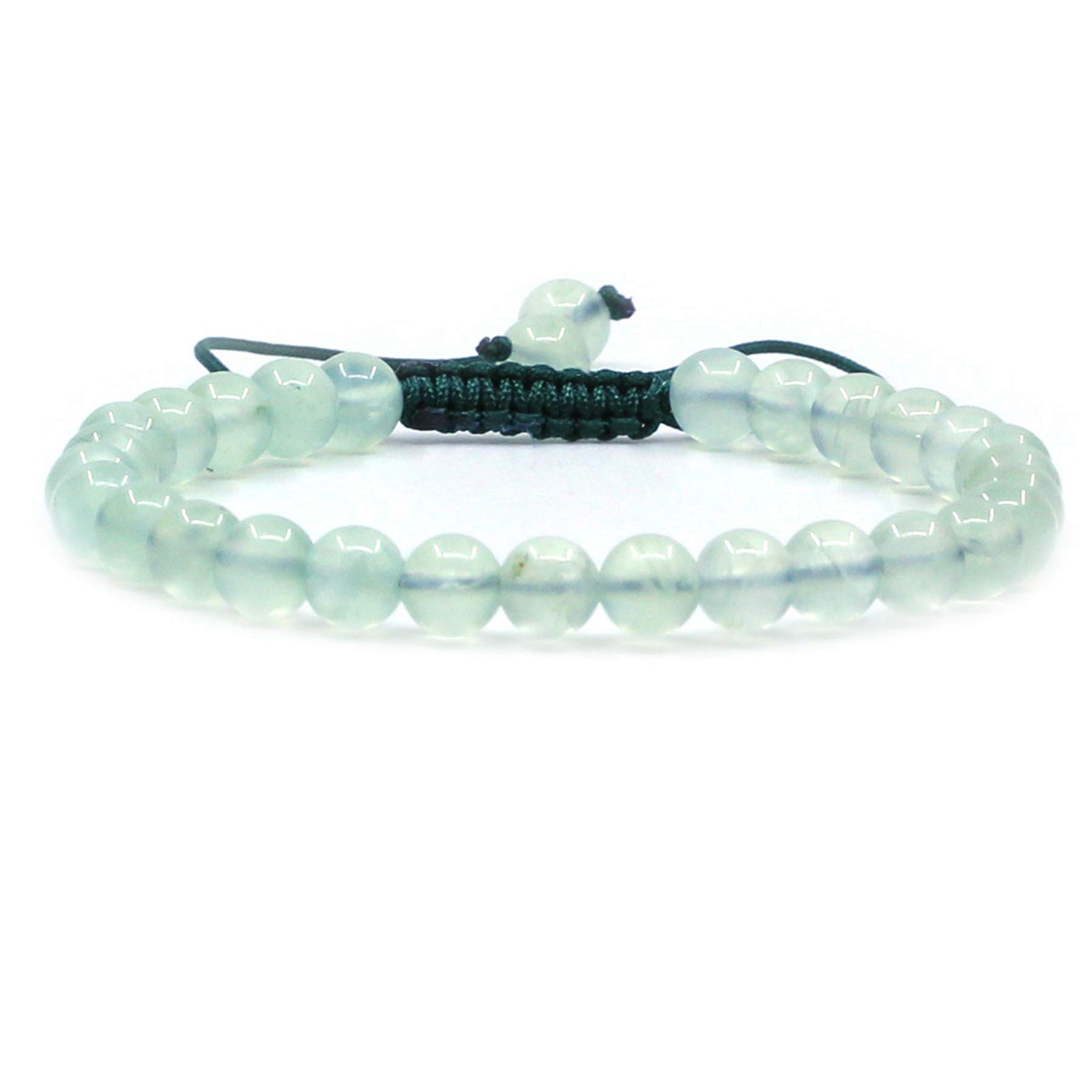 CHENYUE Natural Prehnite Gemstone 6mm Round Beads Adjustable Bracelet 7" Unisex