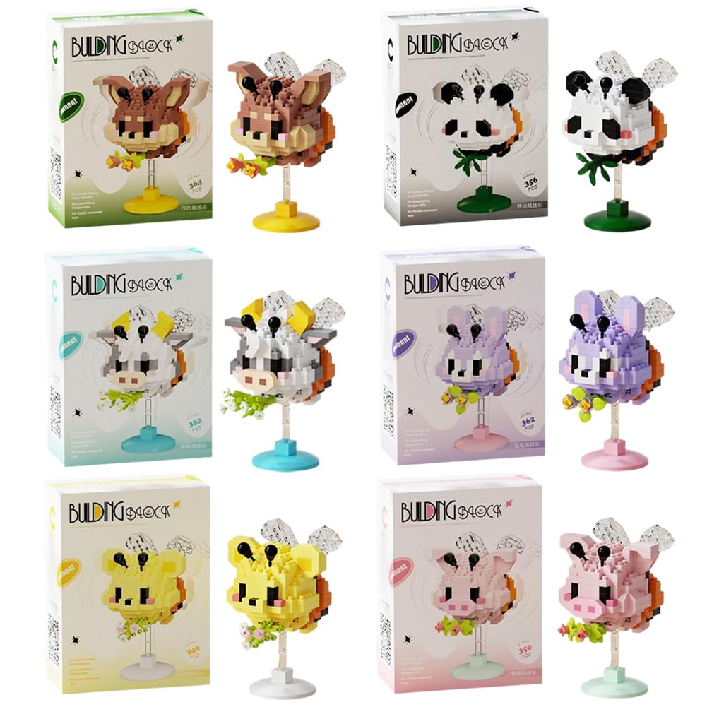 Micro Building Blocks,6 Pack Animal Models Set-Cute Pets Collection: Dog Rabbit Panda Pig & Cute Cow- Mini Bricks Toys For Kids & Adults,Small & Creative Birthday Gift Idea