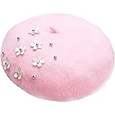 Brcus Kids Girls Wool Felt Flowers Beret Hat French Artist Beanie Cap