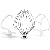 3-Piece Kit Attachments for KitchenAid Tilt-Head Stand Mixer, K45WW Stainless Steel Wire Whip, K45DH Dough Hook and K45B Coated Flat Beater, Compatible with 4.5-5 Qt Mixers