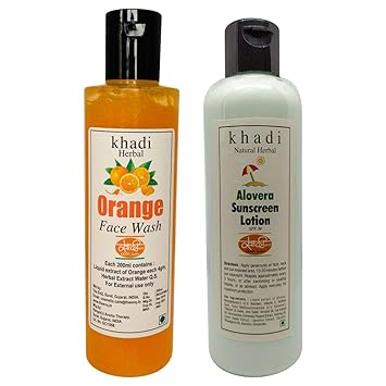 Khadi Herbal Aloe Vera Sun Expert SPF 30 PA Fairness UV Sunscreen Lotion and Khadi Natural Herbal Orange Foaming Face Wash Combo