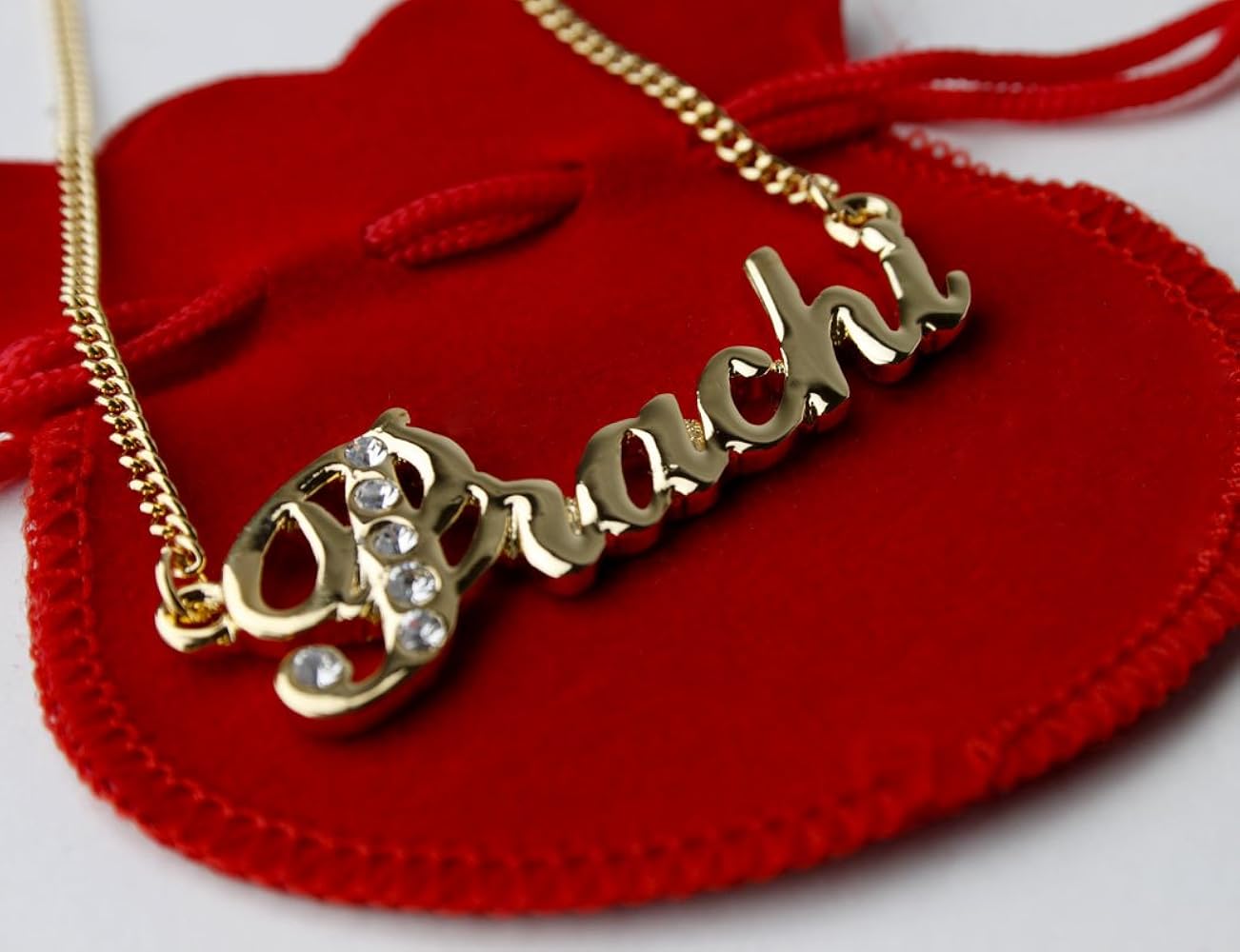 Amazon Com Zacria Indian Name Necklaces Prachi Personalized Necklace Gold Plated 18k Curb Chain Swarovski Crystal Christmas Valentines Including Bag Box Jewelry