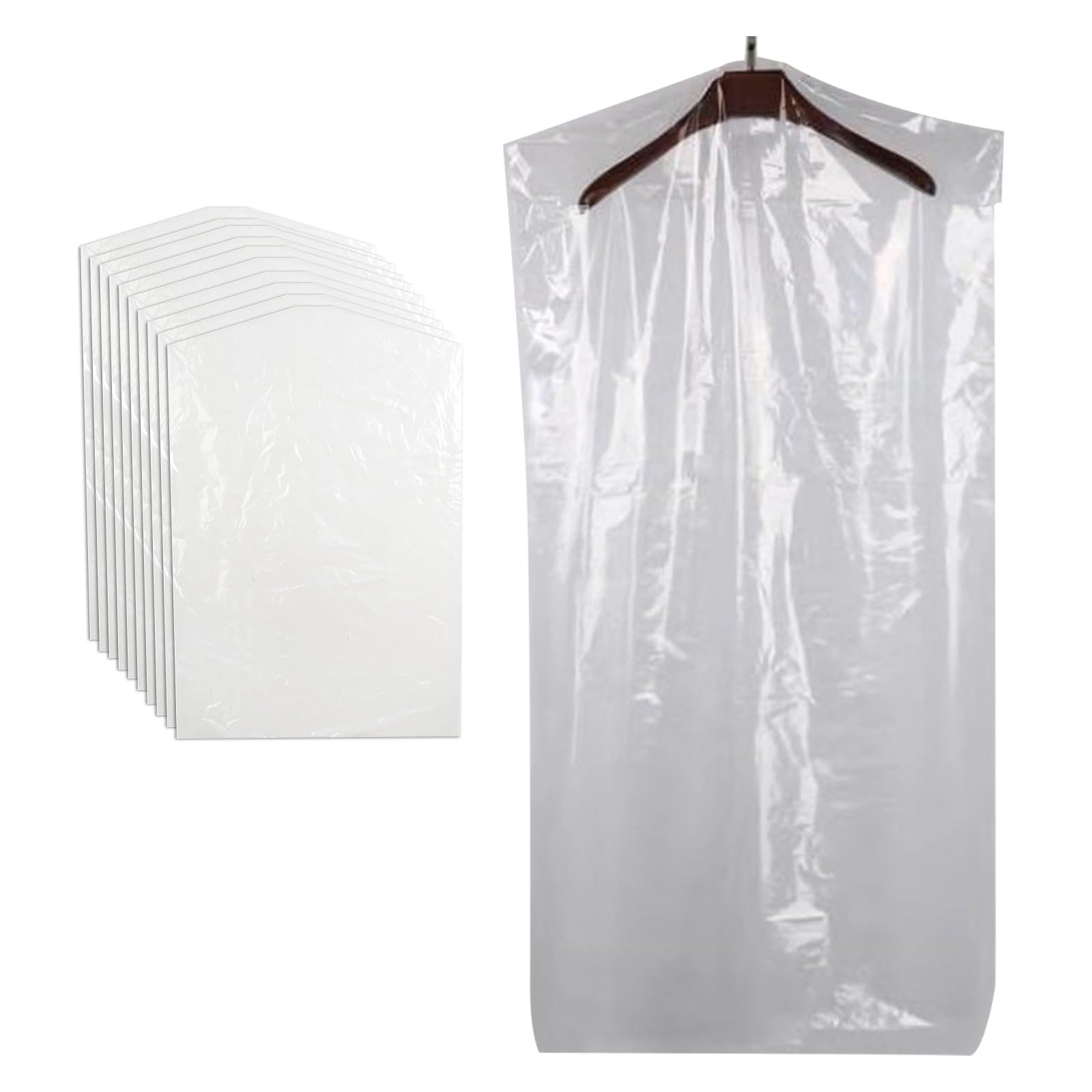 MUNSKT 10 Pcs Clear Garment Cover 47 Inch Plastic Garment Bags for Hanging Clothes Dry Cleaning Bags Transparent Dust-proof Storage Covers for Skirt Coat Suit Shirt Jacket