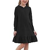 GORLYA Girls Raglan Long Sleeve Ruffle Hem Casual Sweatshirt Hooded Shift Dress for 4-14T Kids