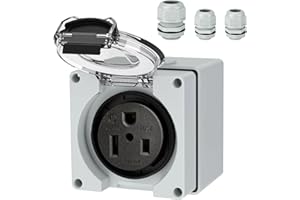Suplevel 50 Amp Power Outlet Box, NEMA 6-50R 250 Volt EV Welder Receptacle Heavy Duty, Outdoor Weatherproof, with Waterproof Cable Glands 3 Pcs, for Welding Machine, EV Charger etc