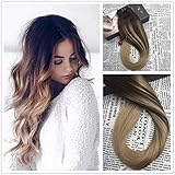 Moresoo 7 pieces Balayage Colored Straight Remy Human Hair Clip In Hair Extensions Full Head 100 Grams