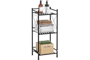TZAMLI 3 Tier Shelving Unit, Free-Standing Bathroom Storage Shelves, Metal Heavy Duty Storage Rack Shelf for Small Space Kitchen Balcony Dorm, Matte Black