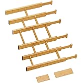 GZOOGHOME 6 Pack Bamboo Drawer Dividers with 12 Inserts, Expandable Adjustable Clothes Drawer Organizers and Storage from 17" to 22" for Kitchen, Bedroom, Dresser, Cosmetics (Natural)