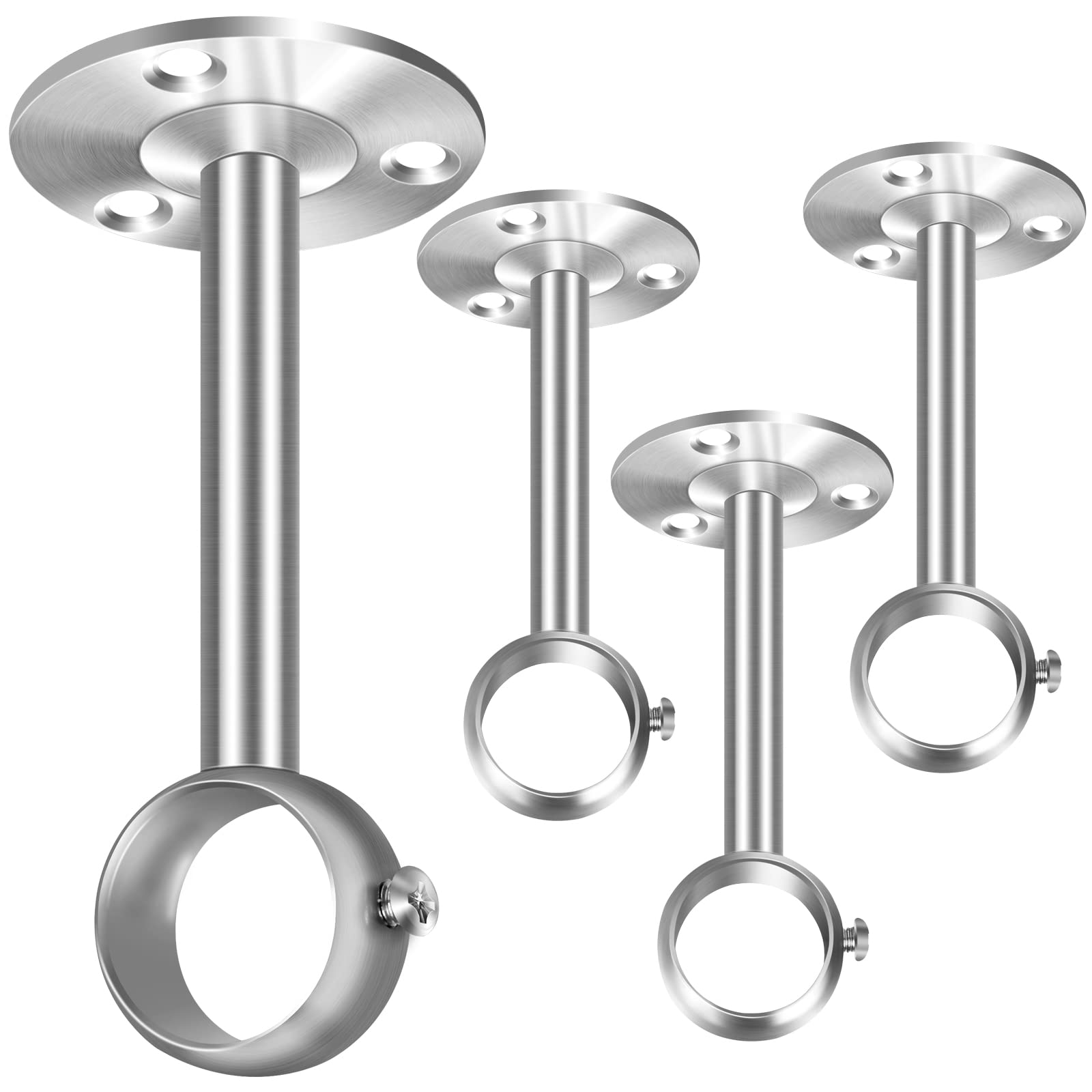 Ceiling Curtain Pole Brackets, 25.4mm/1 Inch Curtain Pole Holder Silver Heavy Duty Metal Curtain Rail Bracket Wardrobe Closet Rod Supports Hanger for Window Shower Drapery, 4 Pack