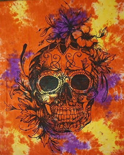 Shivansh Creations Cotton Hippy Mandala Wall Hanging Bohemian Throw Decor Bedspread Tapesteries Pre Christmas Designer Collection Sale (Orange Skull)