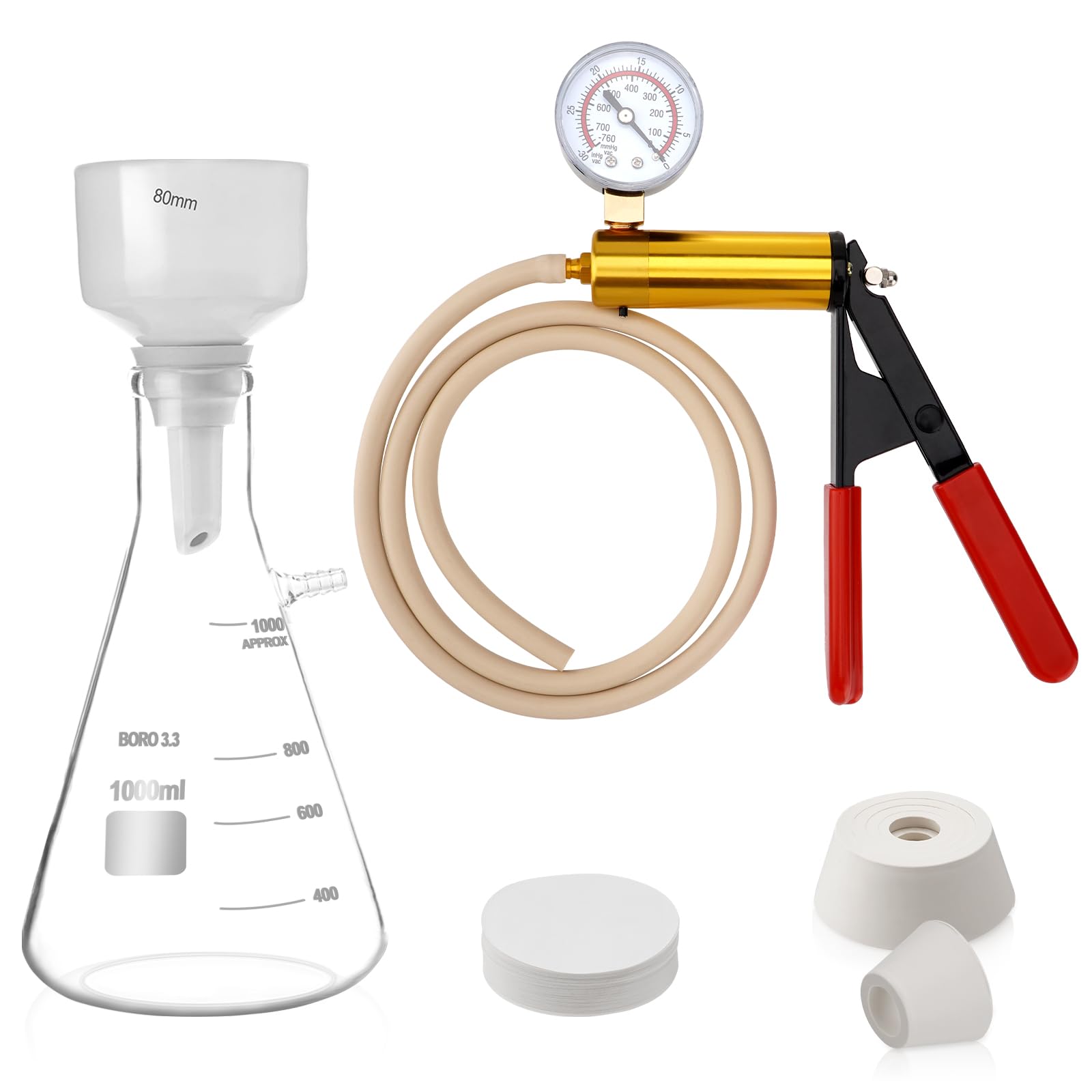 Photo 1 of ************MISSING EVERYTHING BUT HAND PUMP*************
creahub 1000ml Buchner Funnel Vacuum Filtering Kit with Hand Vacuum Pump, 1L Vacuum Flask, Lab Filters with 100 Pcs Filter Paper and Vacuum Tube for Laboratory
