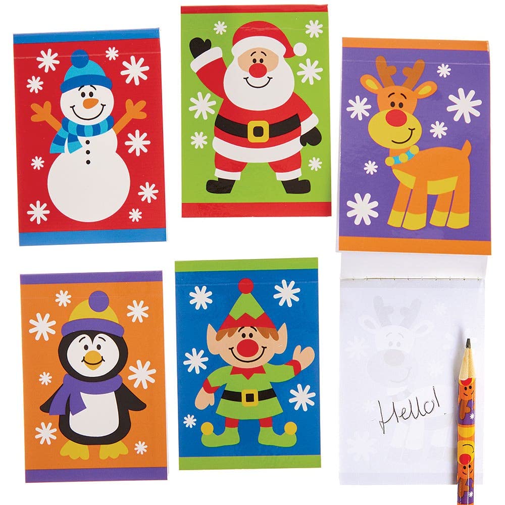 Baker Ross FX404 Christmas Chums Memo Pads - Pack of 10, Xmas Note Book for Kids, Pocket Note Book Party Bag Filler