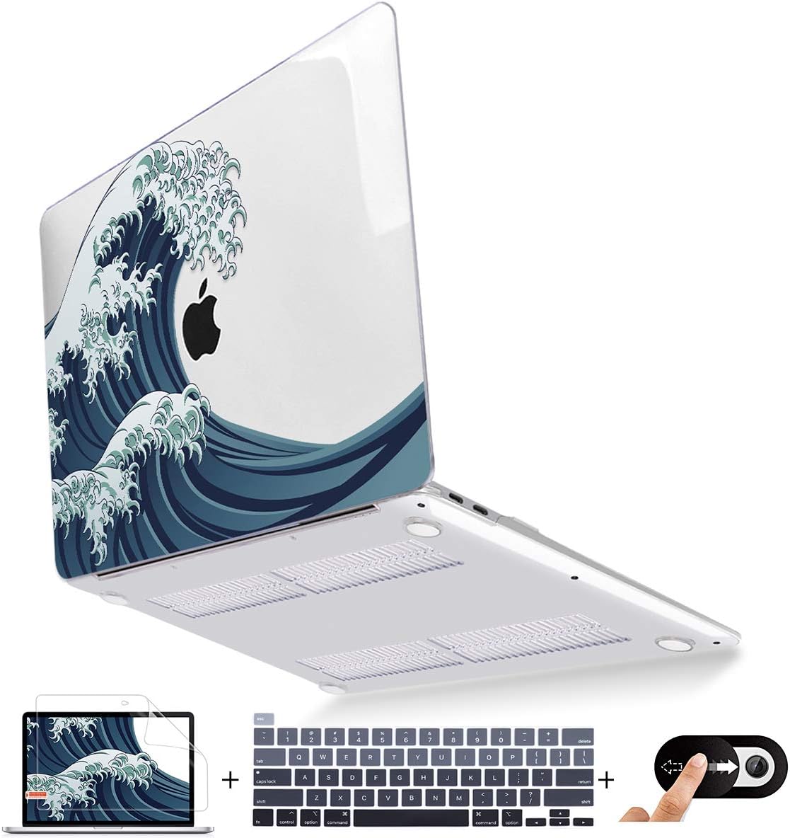 Mektron 2020 MacBook Pro 13 inch Case with Touch Bar & Touch ID, Smooth Hard Shell Cover for New MacBook Pro 13 A2289 A2251 Laptop Case with Keyboard Skin Screen Protector Webcam Cover, Wave