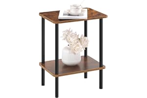 Apicizon 2 Tier End Table, Small Side Table with Solid Wood Legs, Boho Bedside Table with Storage Shelf, Nightstand for Small