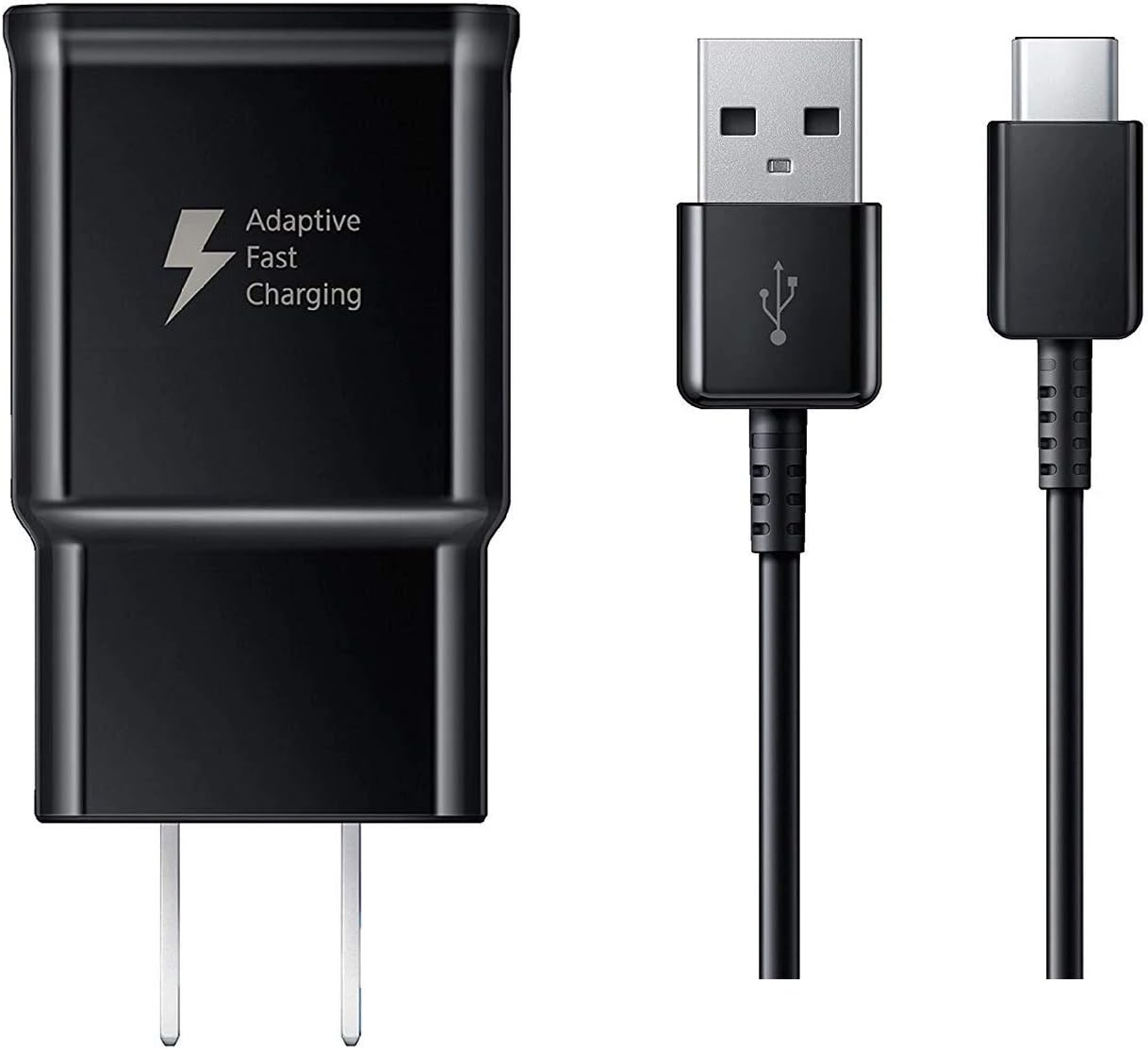 Samsung EP-TA20JBE Adaptive Fast Charger and 3.3 Ft. Cable Type-C USB Data Cable for Galaxy S8/S8+ S9/S9+ Note 8 Note 9 & Other Smartphones + Cable tie Cable Organizer Bundle Package- Non-Retail Packa