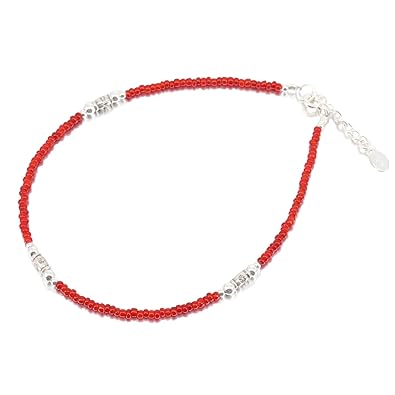 Amazon カレン アンクレット シルバー 925 人気 カレン族 レッド