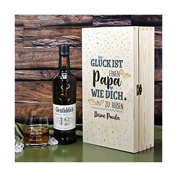 Herz & Heim® Genießerpaket für Papa Whisky mit gravierten Whiskyglas in Box - Glück ist einen Papa wie dich zu haben – Bild 3