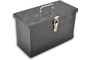 GESEXI 16" Aluminum Truck Bed Tool Box 5 Bar Tread Pick Up Truck Bed RV Storage Organizer with Top Handle Waterproof Lock and Keys - Black(16"x7.5"x10")