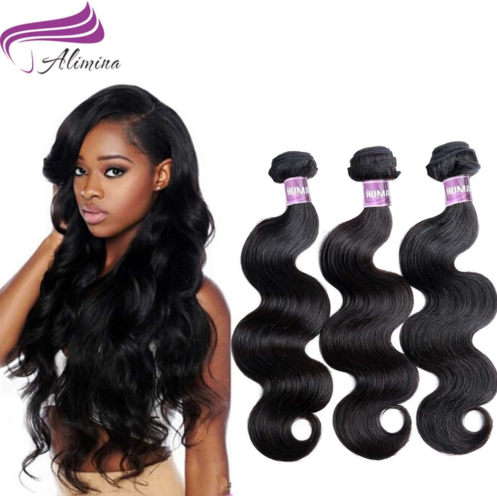 Alimina 8A Brazilian Body Wave Bundles Virgin Body Wave Human Hair Bundles Natural Color 3 Bundle Body Wave(16 18 20)