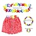 LoveS Pack of 12 Assorted Color Hula Grass Skirt with Flower Leis Costume Set, Luau Grass and Hawaiian Flower Bracelets, Headband, Necklace