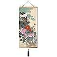 Feng Shui asian wall scroll japanese scroll Peony Decorations for Home