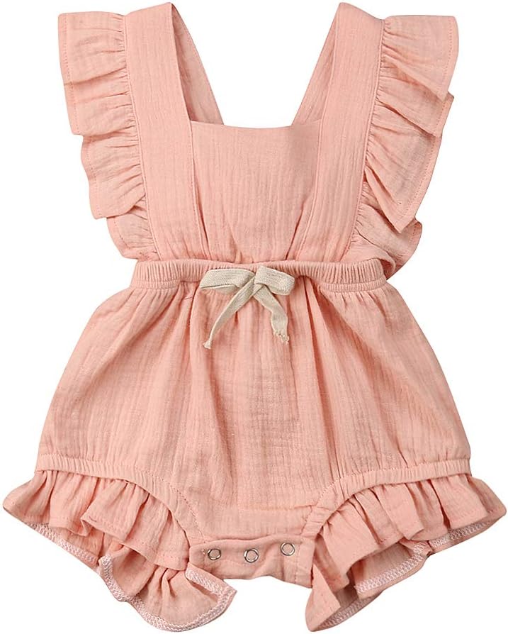 Yoawdats Newborn Baby Girl Romper Cotton Linen Bodysuits Ruffle Sleeve Summer Jumpsuit Outfits Clothes