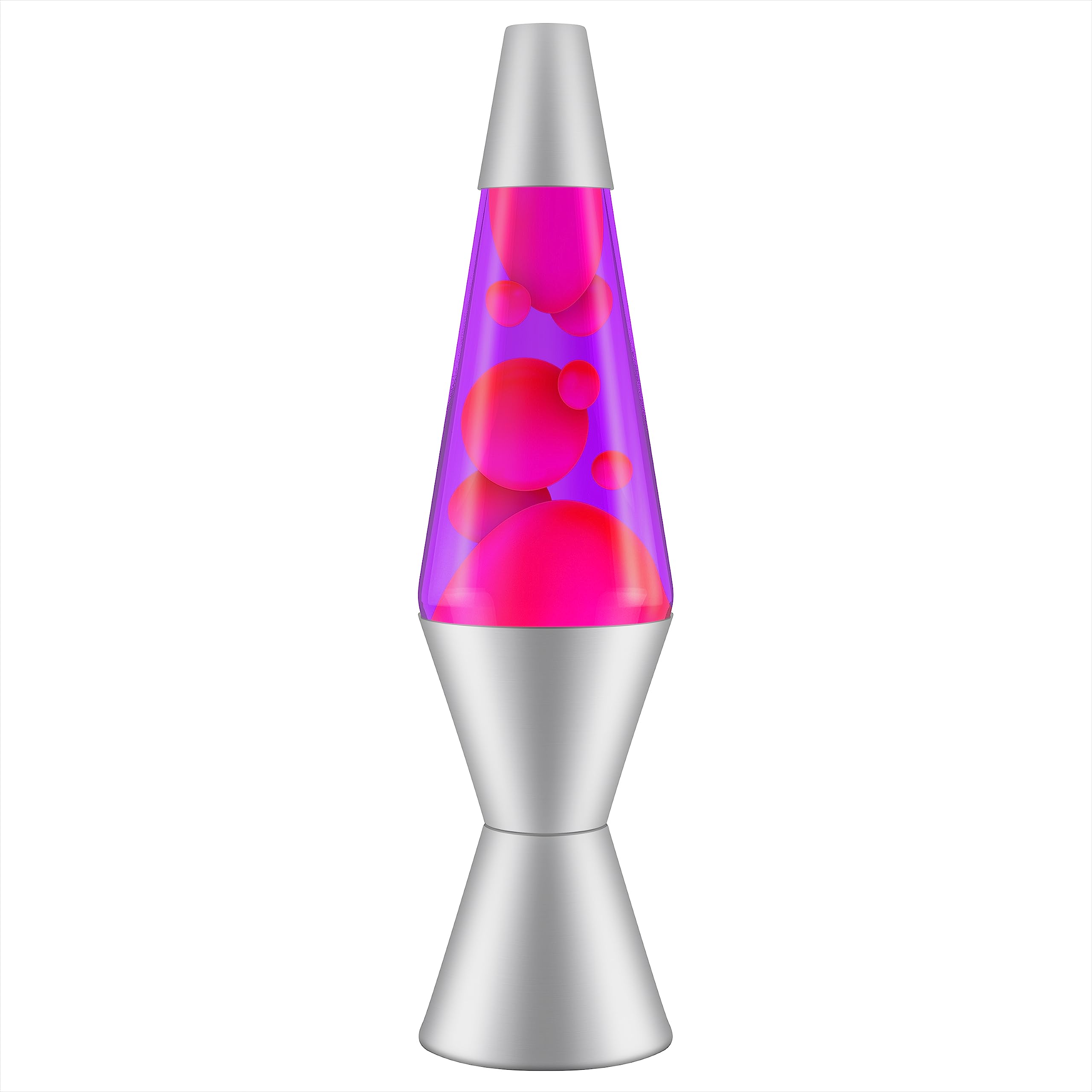 Lava The Original 14.5-Inch Silver Base Lamp with Pink Wax in Purple Liquid