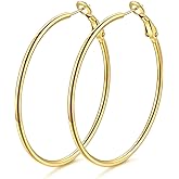 KeyStyle Gold Hoop Earrings for Women, Stainless Steel Hoops Earring Lightweight Loops, 2 mm Thick Hypoallergenic Circle Endless Thin Hoop (30 mm,50 mm,70 mm,100 mm)