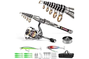 Telescopic Fishing Rod and Reel Combo, 7.87 Ft Carbon Fiber Rod, Complete Kit with Tackle Box, Lures, Hooks, Carrying Bag