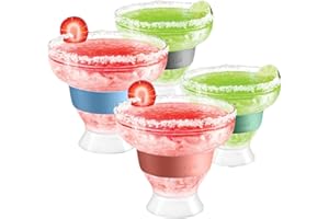 luxail Margarita Glasses, Plastic Margarita glasses Set of 4, Double Wall Insulated, Stemless Freeze Cooling Cups With Gel, C