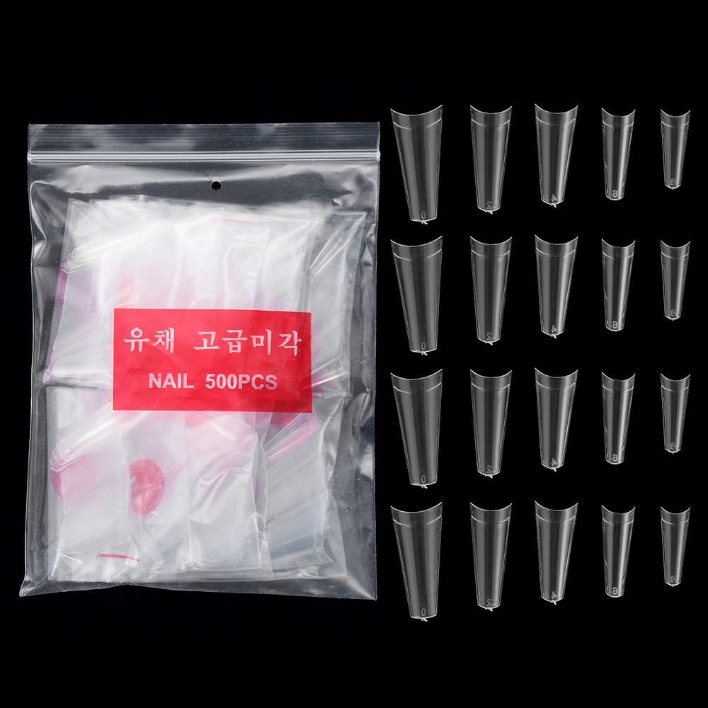 SKONEHD 500 PCS Well-less False Nail Tips C Curve French Water Pipe Half Nail Art Acrylic Gel Tips(transparent)