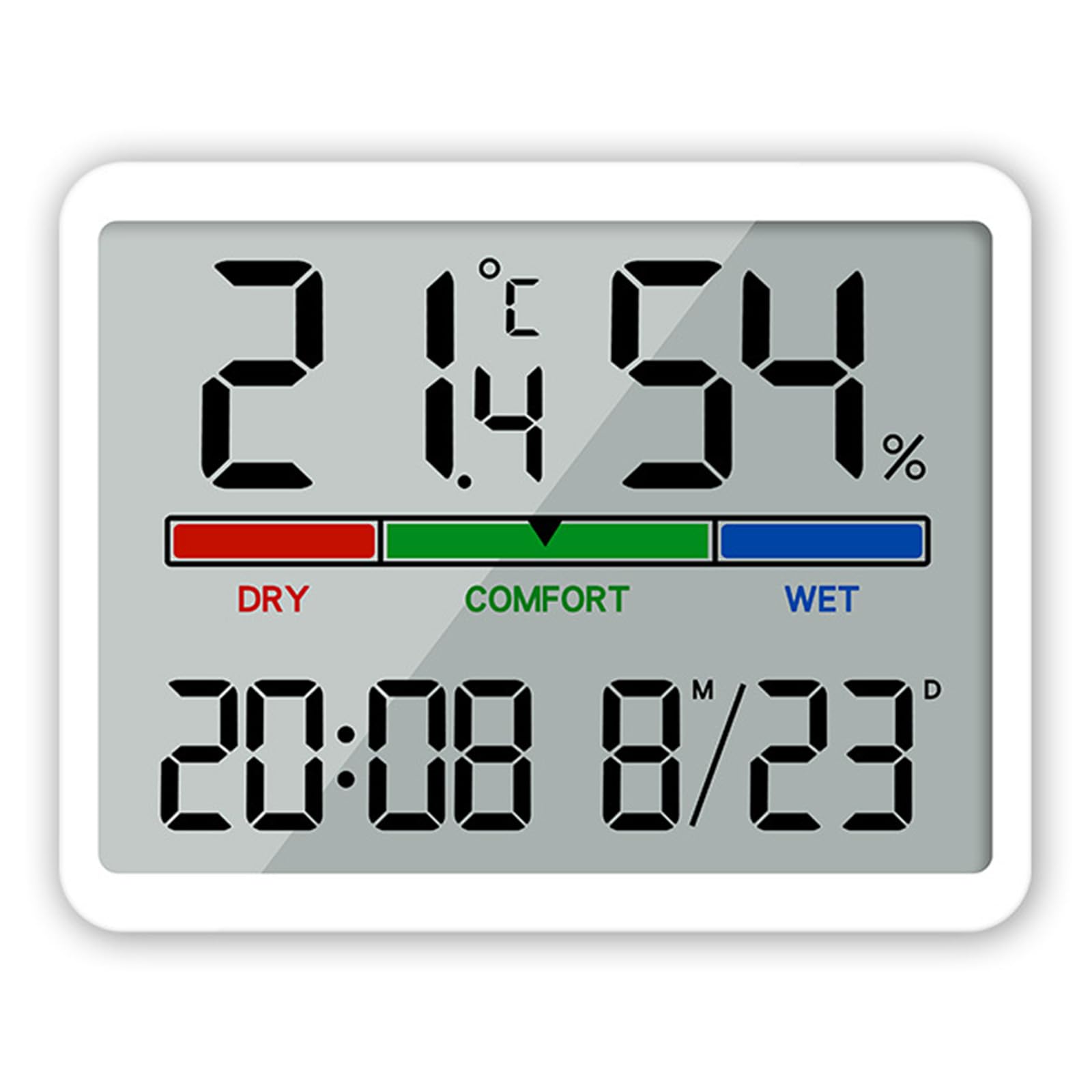 ALLOMN Hygrometer Indoor Thermometer, Desktop Digital Room Humidity Gauge Accurate Temperature Monitor Meter Large LCD Display Humidity Gauge Thermometer with Clock for Home Greenhouse (White)