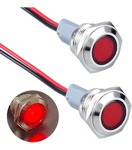 16mm (5/8") LED Indicator Light – 12V-24V, Stainless Steel 304, IP67 Waterproof, Red & Green 2-Pack, Screw Terminal
