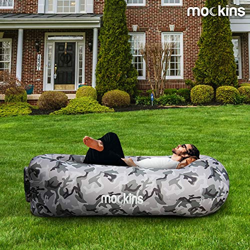 Mockins Gray Camo Inflatable Lounger Air Sofa Perfect for Beach Chair