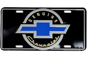 TEAYIR Tromic USA Chevy Blue Bowtie On Black 6" x 12" Embossed Aluminum License Plate