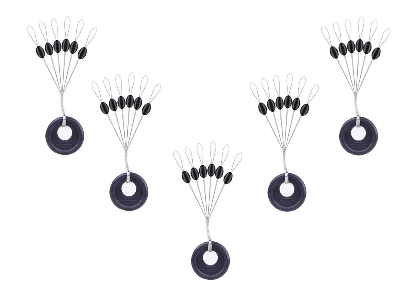 300/600pcs Fishing Bobber Stopper,6 in 1 Float Sinker Line Stops,3 Sizes Black Orange Oval Cylinder Float Stop Available (Black-Oval, L-300Pcs)
