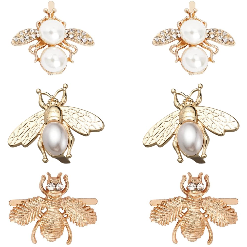 WADORN 6 Set Bag Decorative Buckle Clip, 3 Styles Bee Shape Metal Purse Decoration Clasp Buckle Shoes Sweater Pearl Button for Leather Belt Crafts Clothes Wedding Dress DIY Project