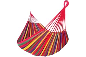 GOCAN Brazilian Double Hammock 2 Person Extra Large 220x160cm Total Length 330cm Load 500lb Canvas Cotton Hammock for Patio Porch Garden Backyard Lounging Outdoor and Indoor(Rainbow) XXL