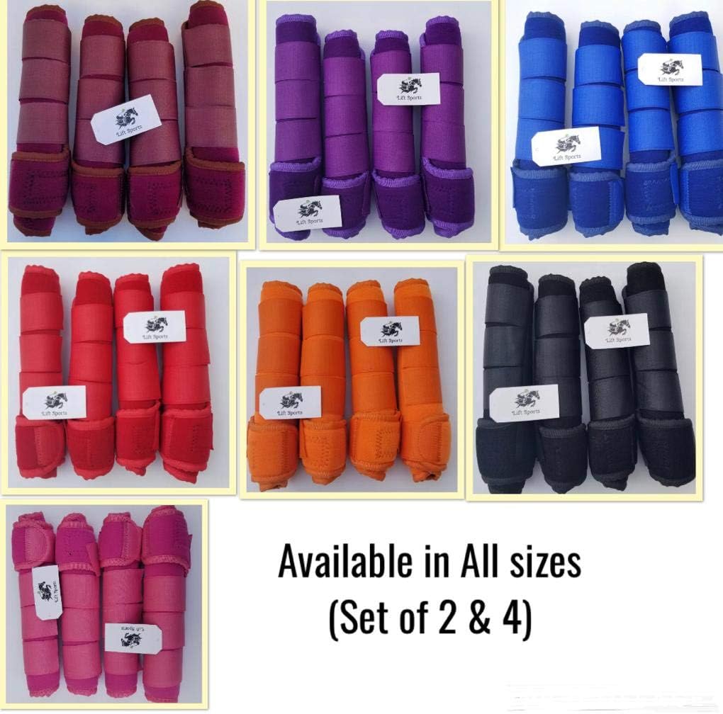 Lift Sports Horse Medicine Brushing Boots Leg Wraps Protection Gear Equine Set of 2 and 4 Black Red Purple Orange Pink Blue