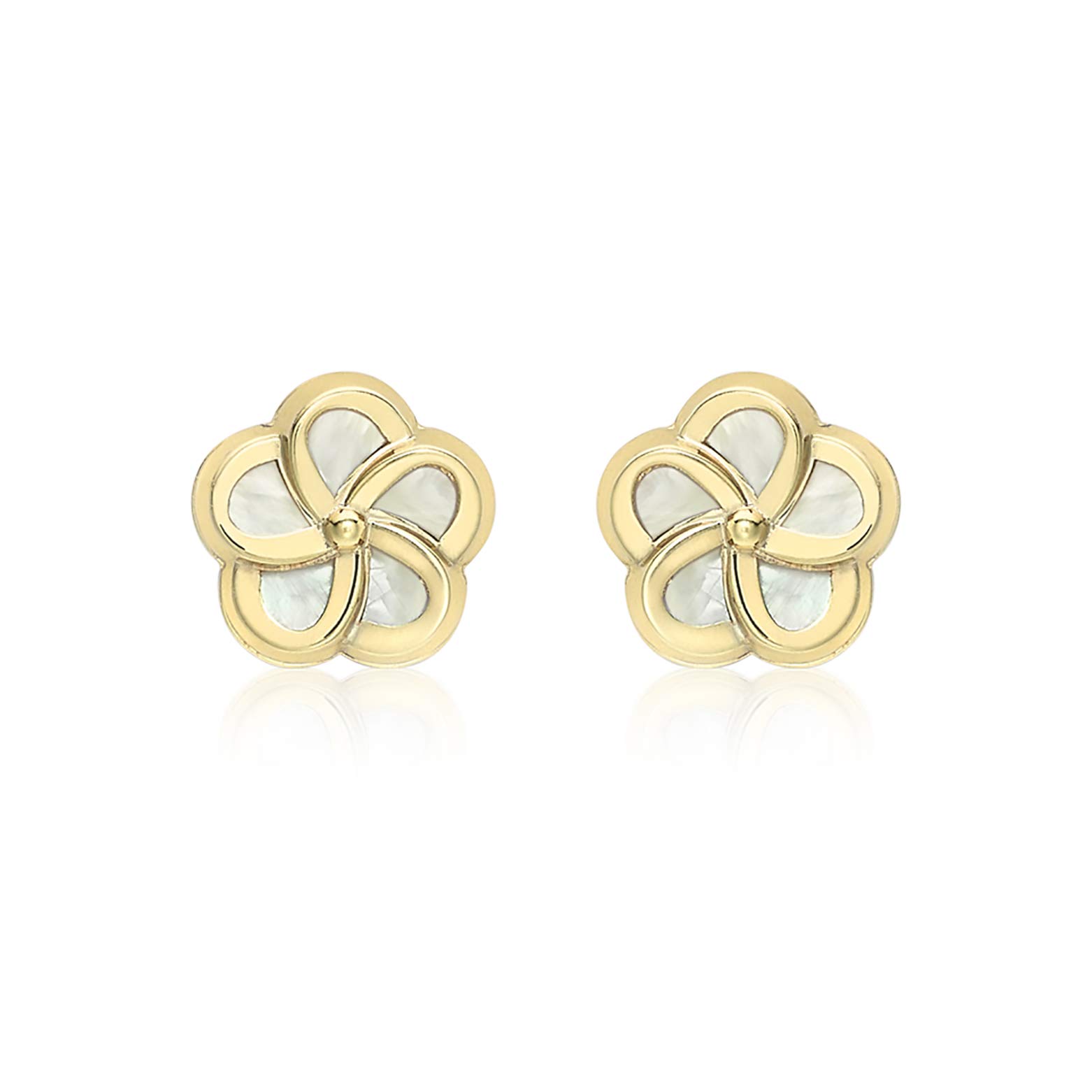 CARISSIMA Women's 9 ct Yellow Gold Mother of Pearl 8.5 mm Flower Stud Earrings